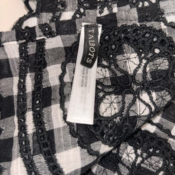 Talbots Gingham Check Rectangular Scarf Embroidered Scalloped Edge 68 x 24 - Picture 4 of 7